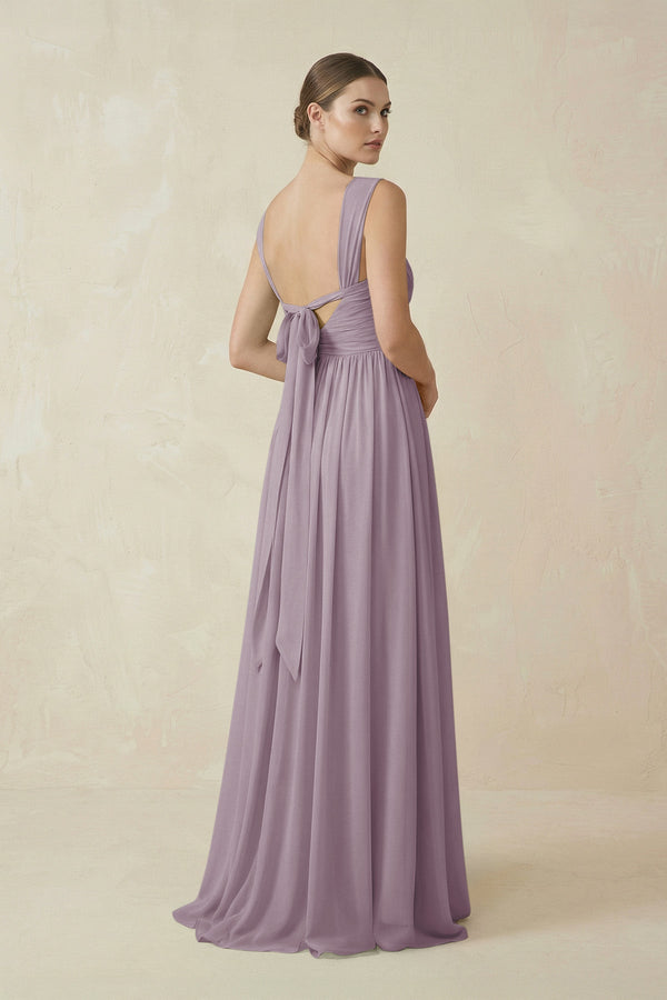 Dusk A-Line Pleated Chiffon Long Bridesmaid Dress (2) | KISSBRIDAL