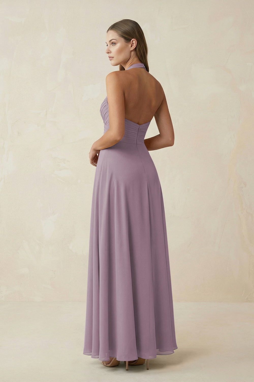 A-Line Pleated Chiffon V-Neck Bridesmaid Dress in Dusk