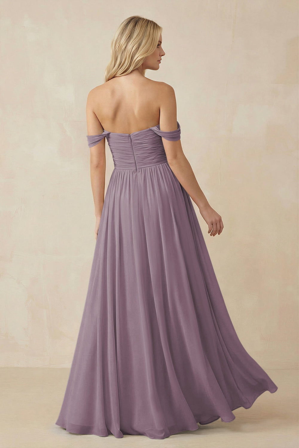 A-Line Pleated Long Chiffon Bridesmaid Dress in Dusk