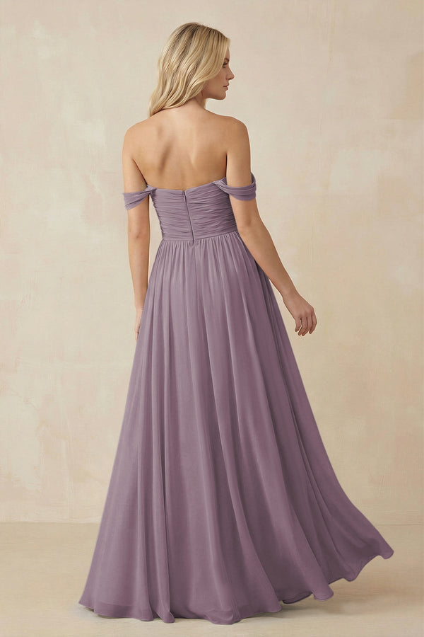 Dusk A-Line Pleated Long Chiffon Bridesmaid Dress (2) | KISSBRIDAL