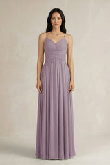 Dusk A-Line Pleated Spaghetti Strap Chiffon Bridesmaid Dress | KISSBRIDAL