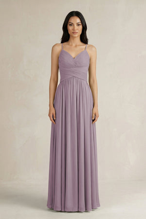 Dusk A-Line Pleated Spaghetti Strap Chiffon Bridesmaid Dress | KISSBRIDAL