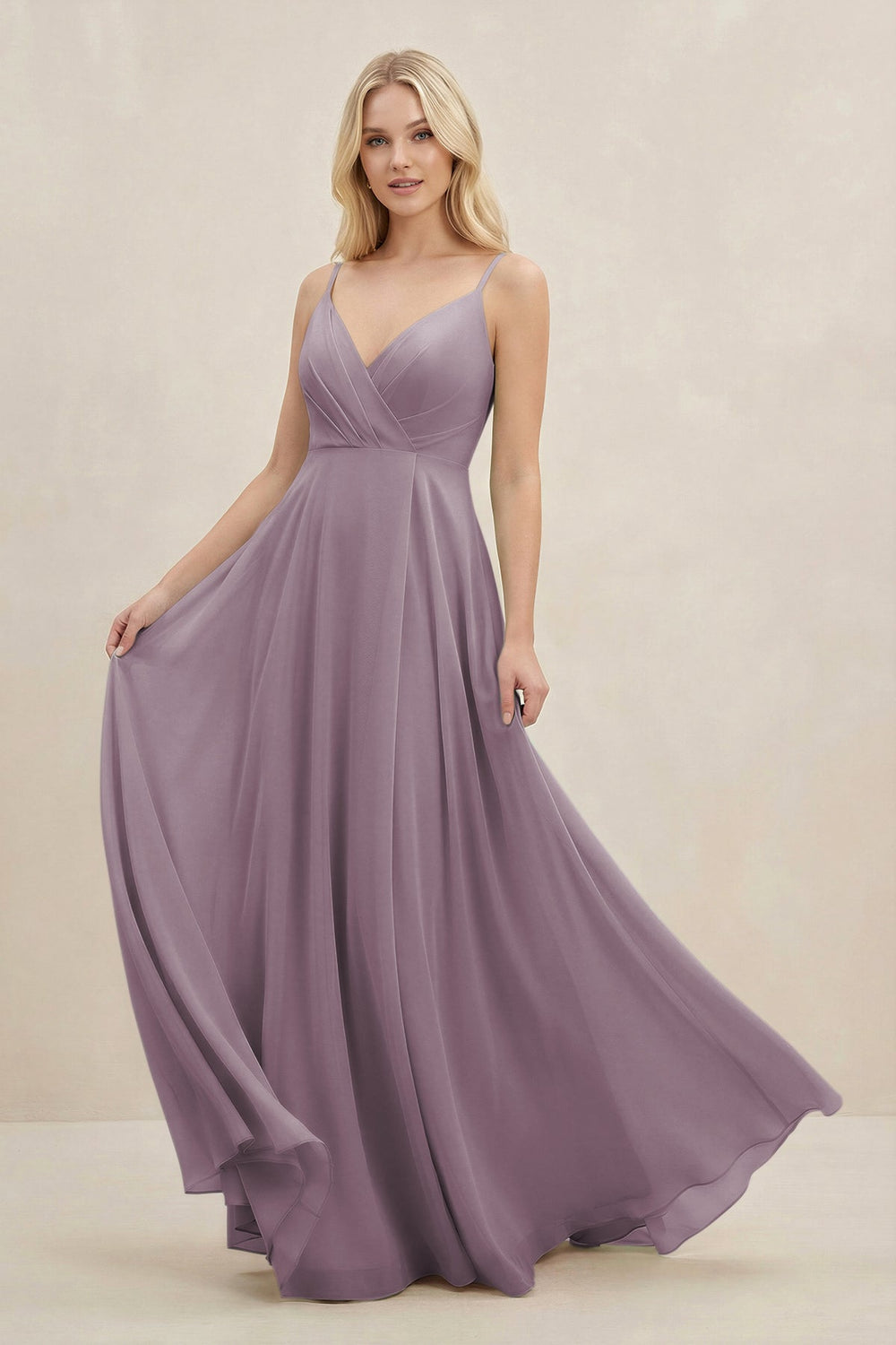 A-Line Spaghetti Strap Chiffon Bridesmaid Dress in Dusk