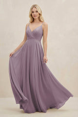 Dusk A-Line Spaghetti Strap Chiffon Bridesmaid Dress | KISSBRIDAL