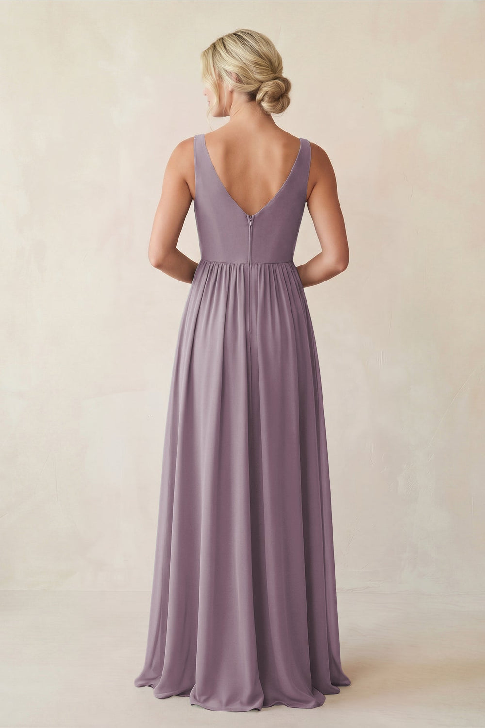 A-Line V-Neck Pleated Chiffon Bridesmaid Dress in Dusk