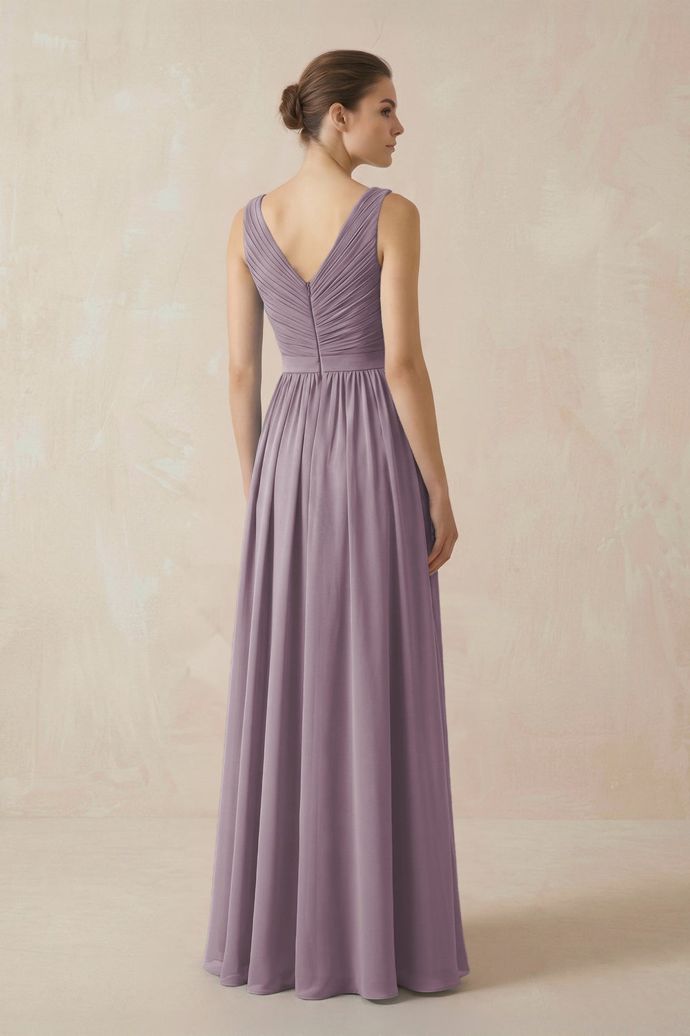 A-Line V-Neck Pleated Chiffon Bridesmaid Dress in Dusk