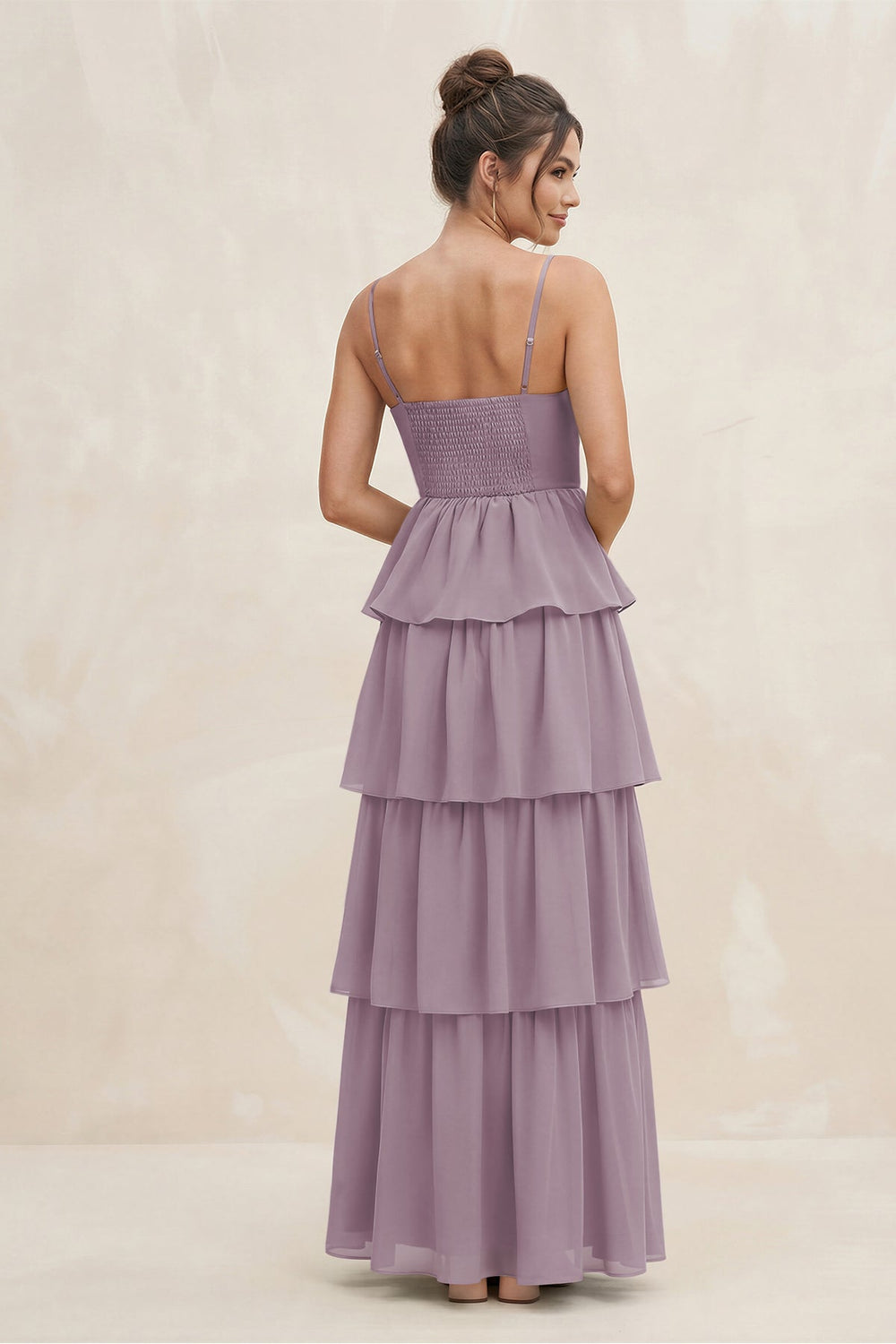 Cami Strap Tiered A-Line Chiffon Bridesmaid Dress in Dusk