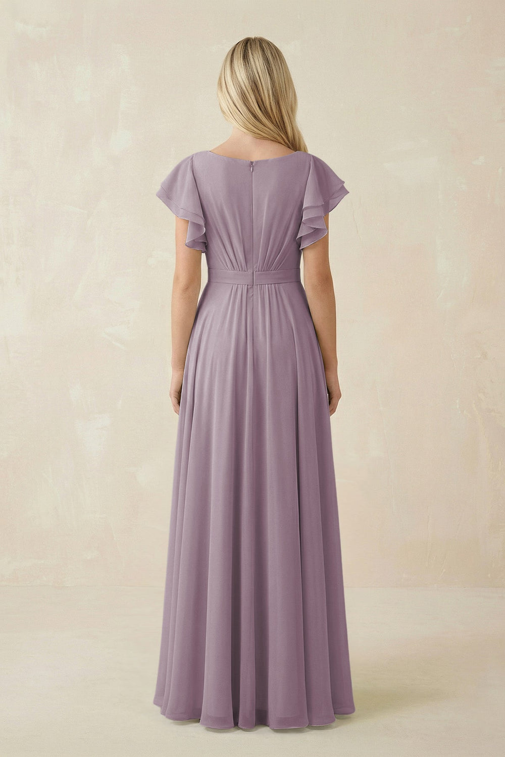 Cap Sleeve Ruffled A-Line Chiffon Bridesmaid Dress in Dusk
