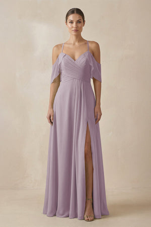 Dusk Chiffon A-Line Long Bridesmaid Dress | KISSBRIDAL