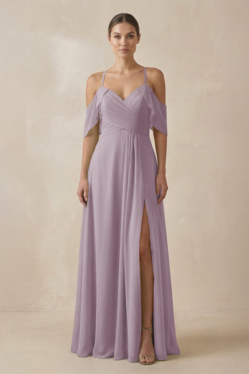 Dusk Chiffon A-Line Long Bridesmaid Dress | KISSBRIDAL