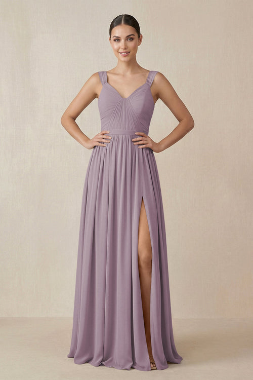 Dusk Chiffon A-Line Pleated Bridesmaid Dress | KISSBRIDAL