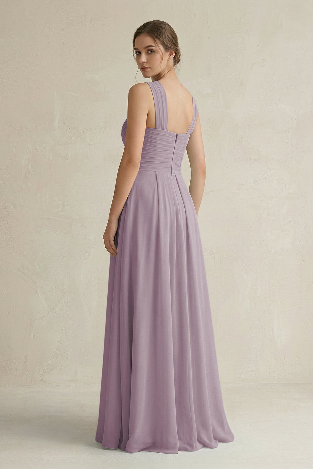Cross Halter Chiffon A-Line Pleated Bridesmaid Dress in Dusk