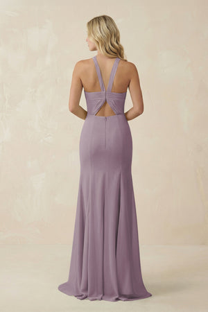 Dusk Halter Chiffon Mermaid Ruched Bridesmaid Dress (2) | KISSBRIDAL