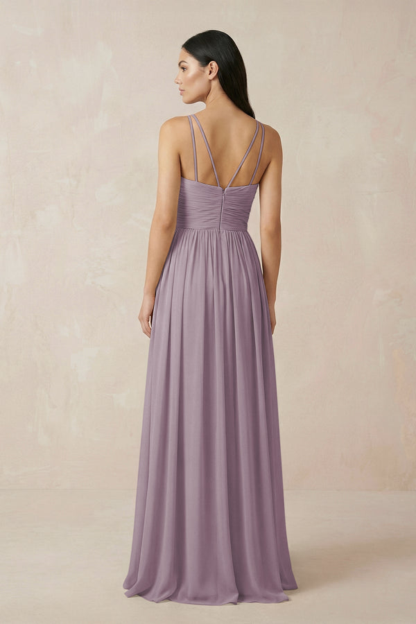 Dusk Halter Neck A-Line Chiffon Bridesmaid Dress (2) | KISSBRIDAL