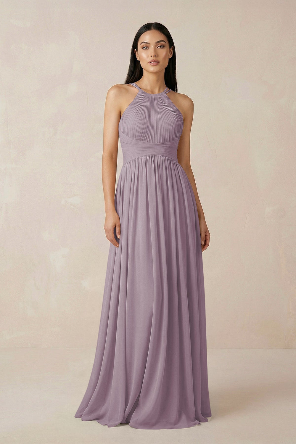 Halter Neck A-Line Chiffon Bridesmaid Dress in Dusk