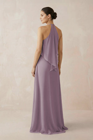 Dusk Halter Sheath Ruffled Chiffon Bridesmaid Dress (2) | KISSBRIDAL