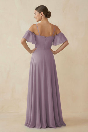 Dusk Off-the-Shoulder A-Line Chiffon Bridesmaid Dress (2) | KISSBRIDAL