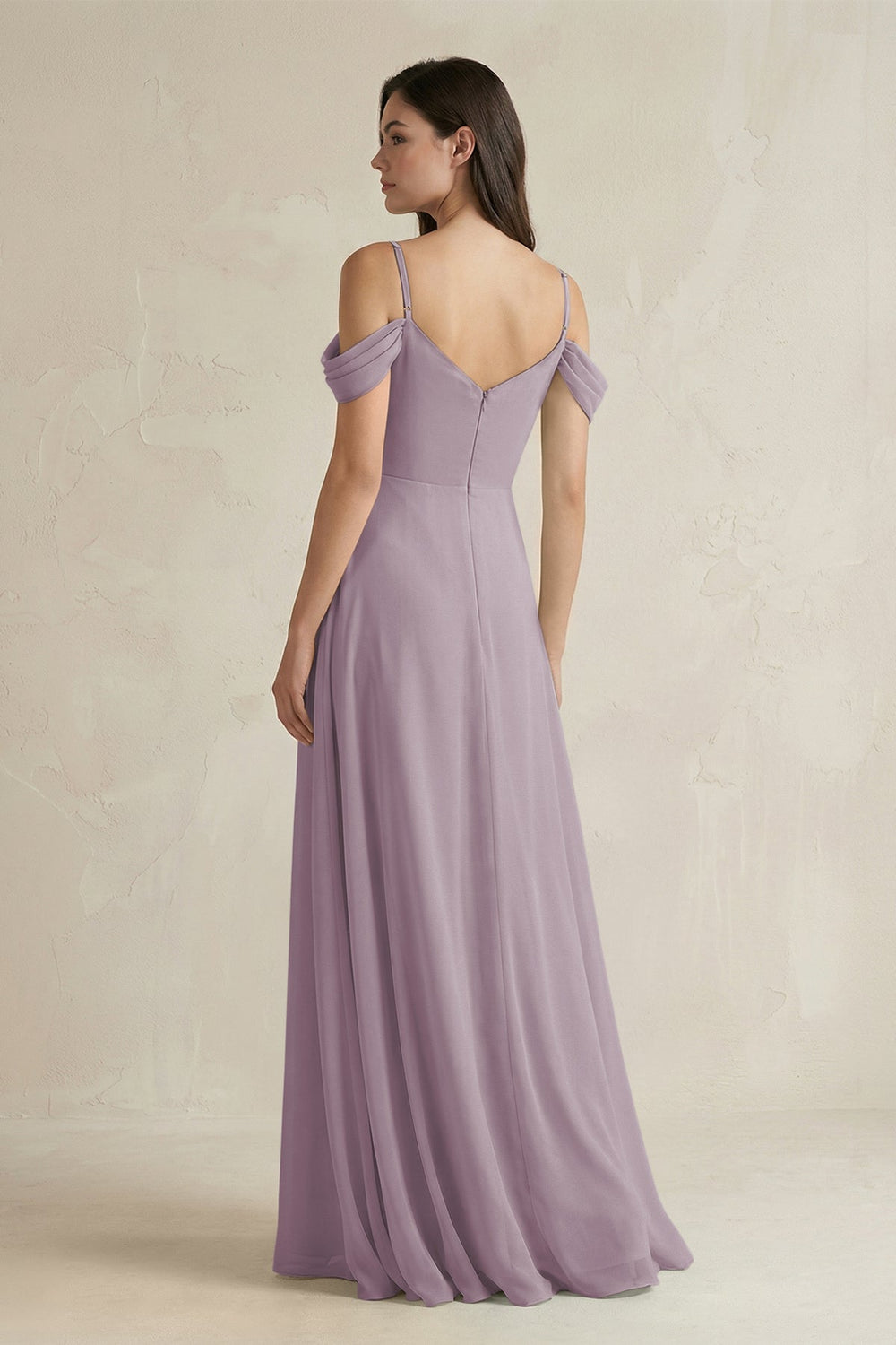 Off-the-Shoulder Chiffon A-Line Bridesmaid Dress in Dusk