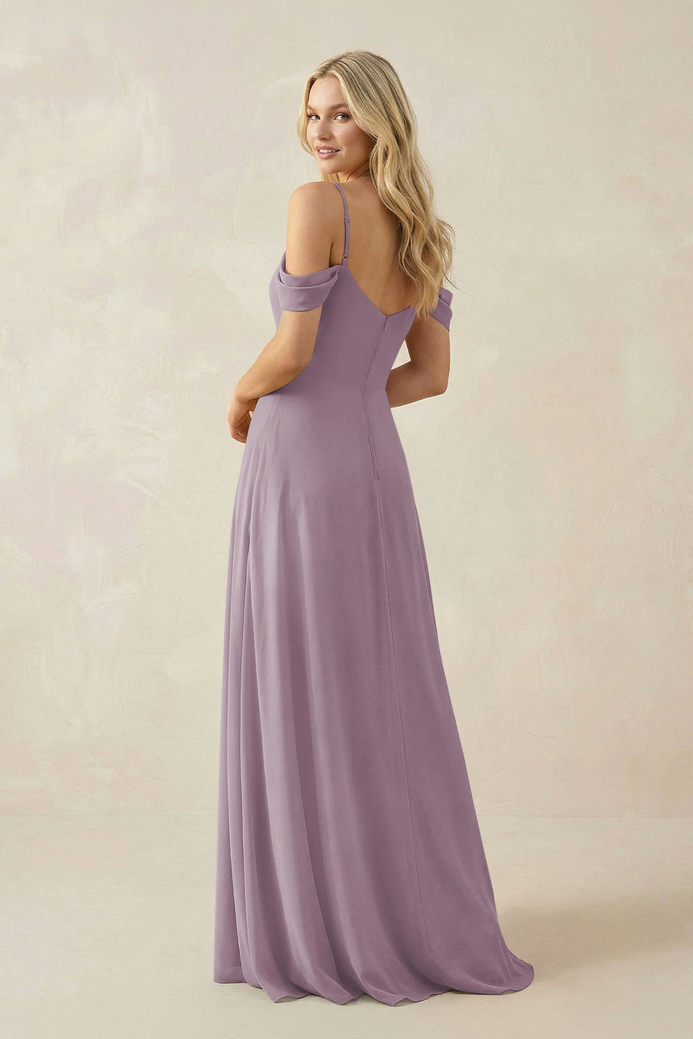 Off-the-Shoulder Chiffon A-Line Maxi Bridesmaid Dress in Dusk