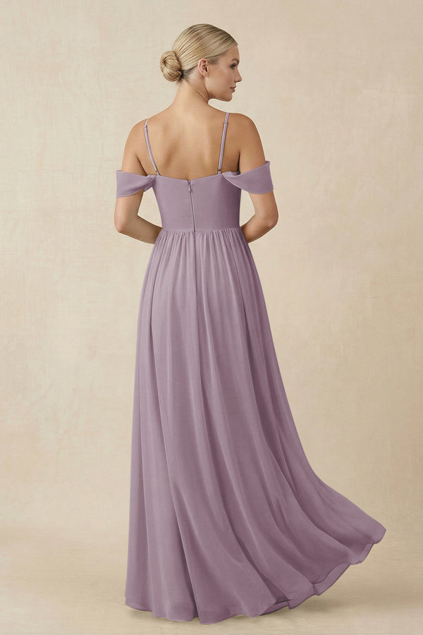 Dusk Off-the-Shoulder Sweetheart A-Line Chiffon Bridesmaid Dress (2) | KISSBRIDAL