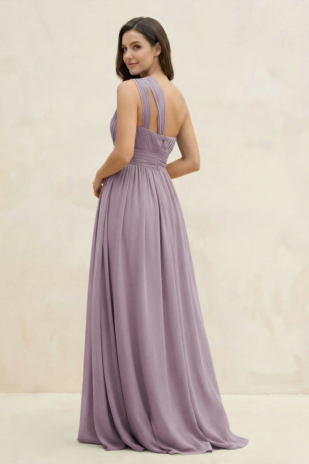 One-Shoulder Pleated A-Line Chiffon Bridesmaid Dress in Dusk