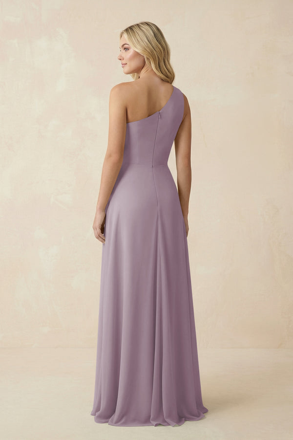 Dusk One-Shoulder Ruched A-Line Chiffon Bridesmaid Dress (2) | KISSBRIDAL