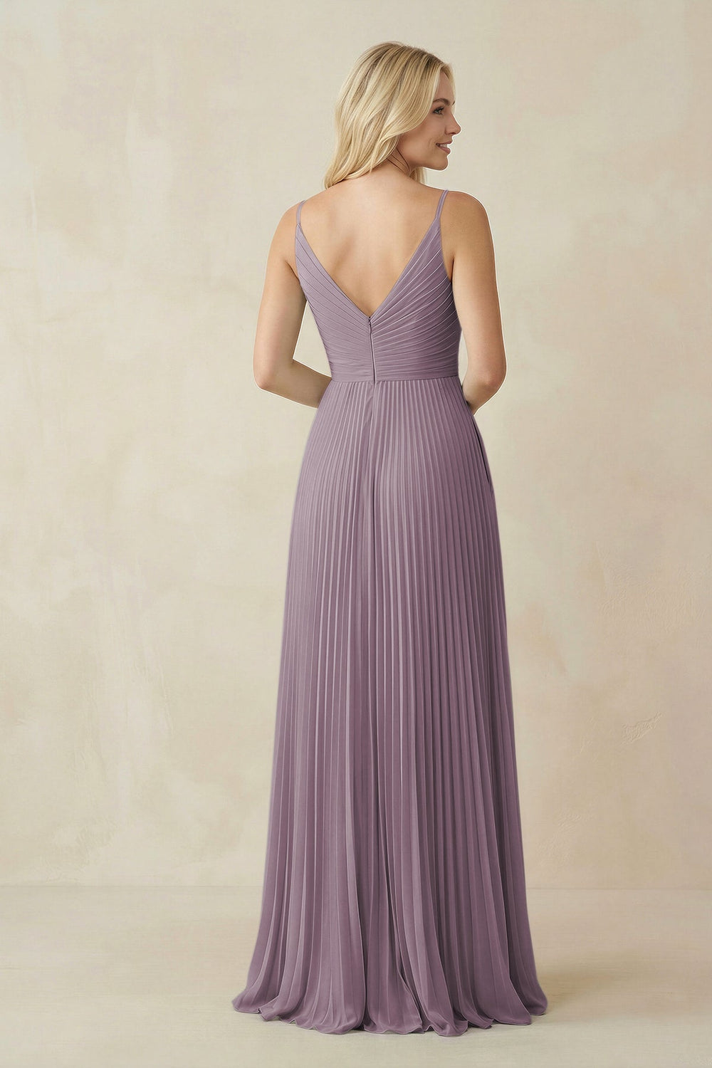 Pleated V-Neck A-Line Chiffon Bridesmaid Dress in Dusk