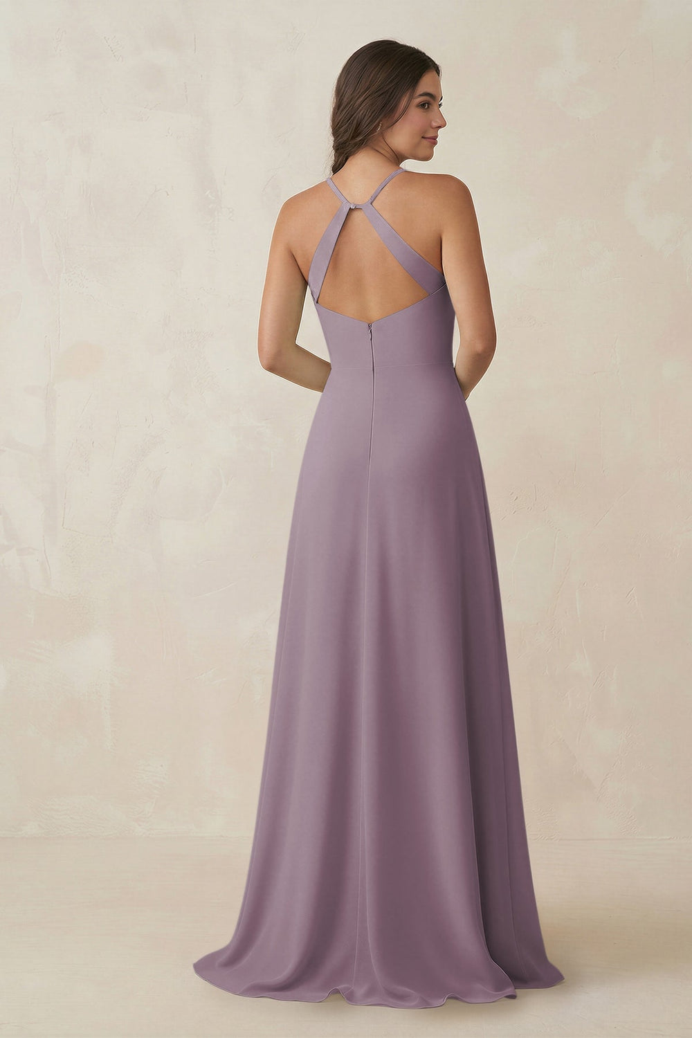 Ruched Sheath Chiffon Bridesmaid Dress in Dusk