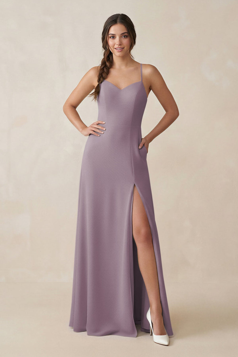 Ruched Sheath Chiffon Bridesmaid Dress in Dusk
