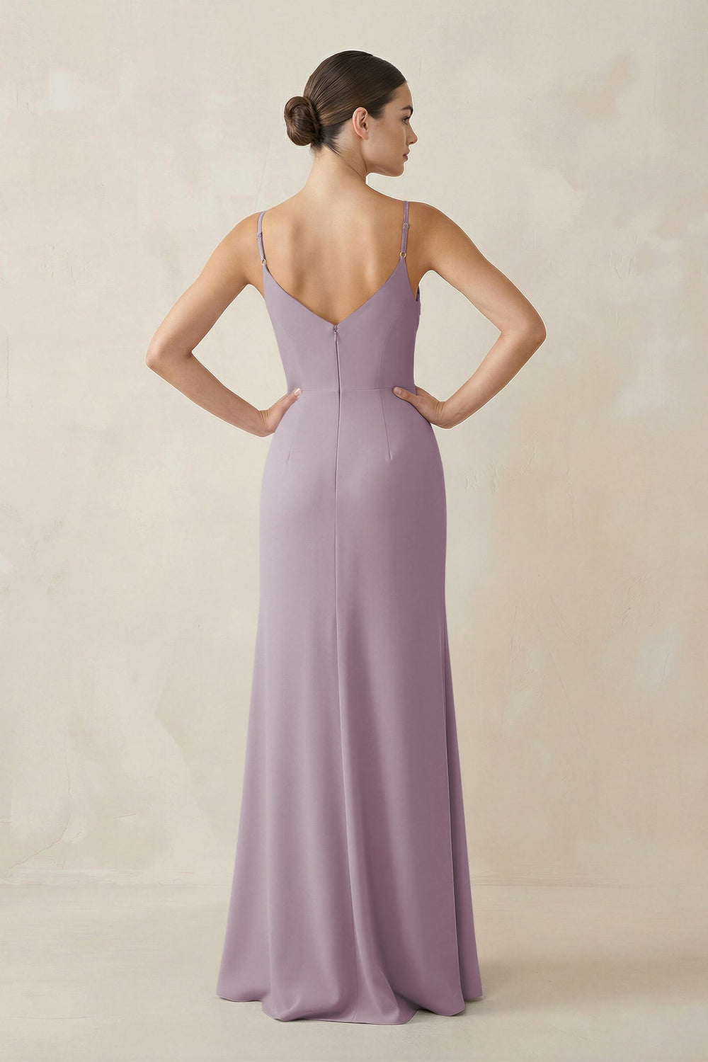 Ruched Sheath Spaghetti Strap Chiffon Bridesmaid Dress in Dusk