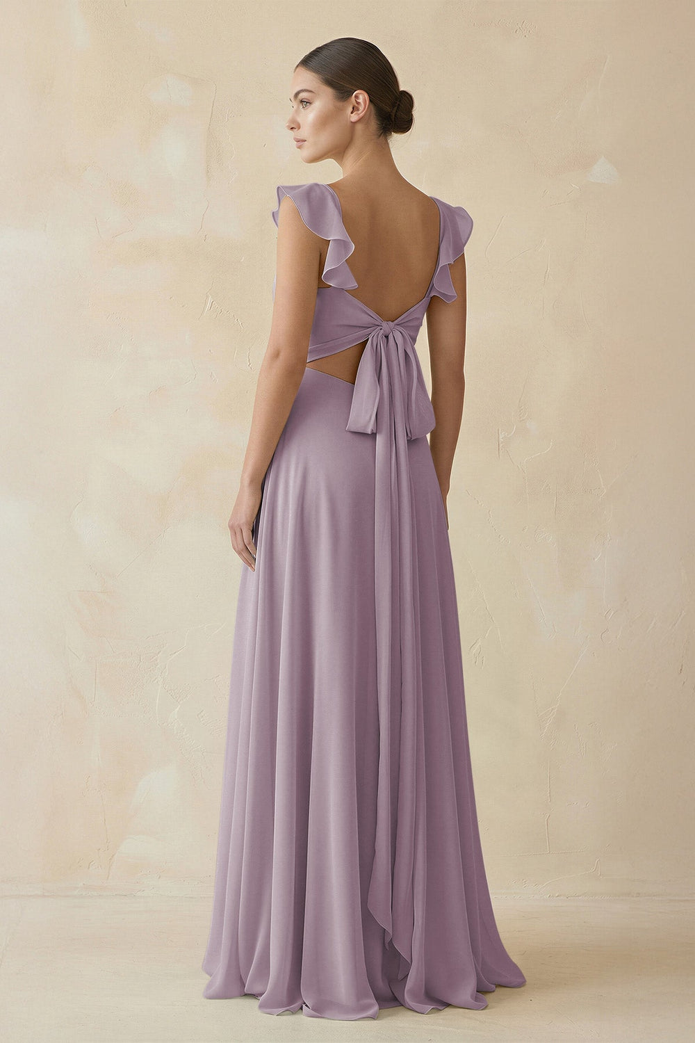 Ruffled Chiffon A-Line Long Bridesmaid Dress in Dusk