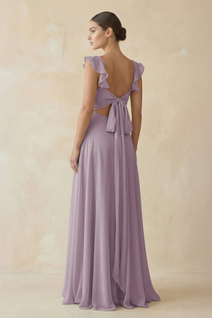 Dusk Ruffled Chiffon A-Line Long Bridesmaid Dress (2) | KISSBRIDAL