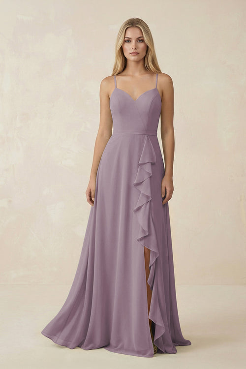 Dusk Ruffled Hem A-Line Chiffon Bridesmaid Dress | KISSBRIDAL