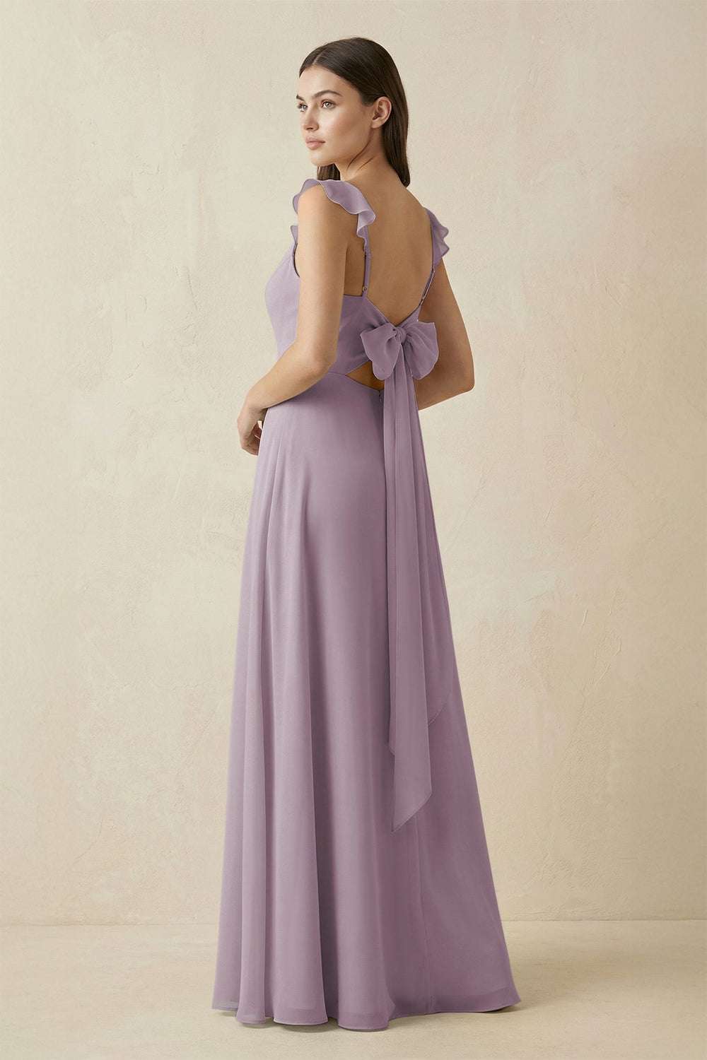 Ruffled Sleeve A-Line Chiffon Bridesmaid Dress in Dusk