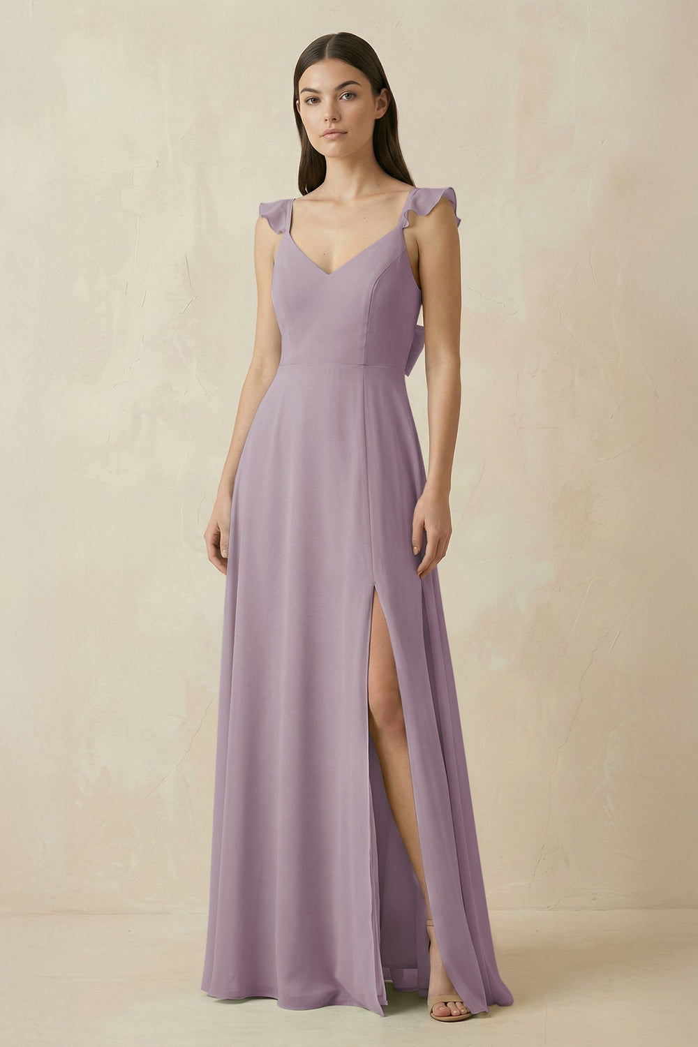 Ruffled Sleeve A-Line Chiffon Bridesmaid Dress in Dusk