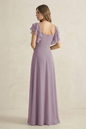 Dusk Ruffled Sleeves A-Line Chiffon Bridesmaid Dress (2) | KISSBRIDAL
