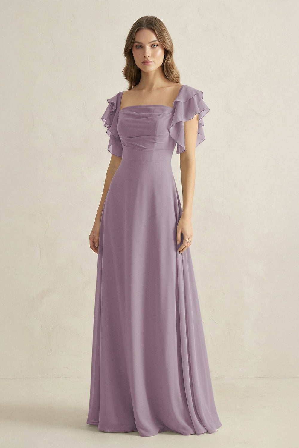 Ruffled Sleeves A-Line Chiffon Bridesmaid Dress in Dusk