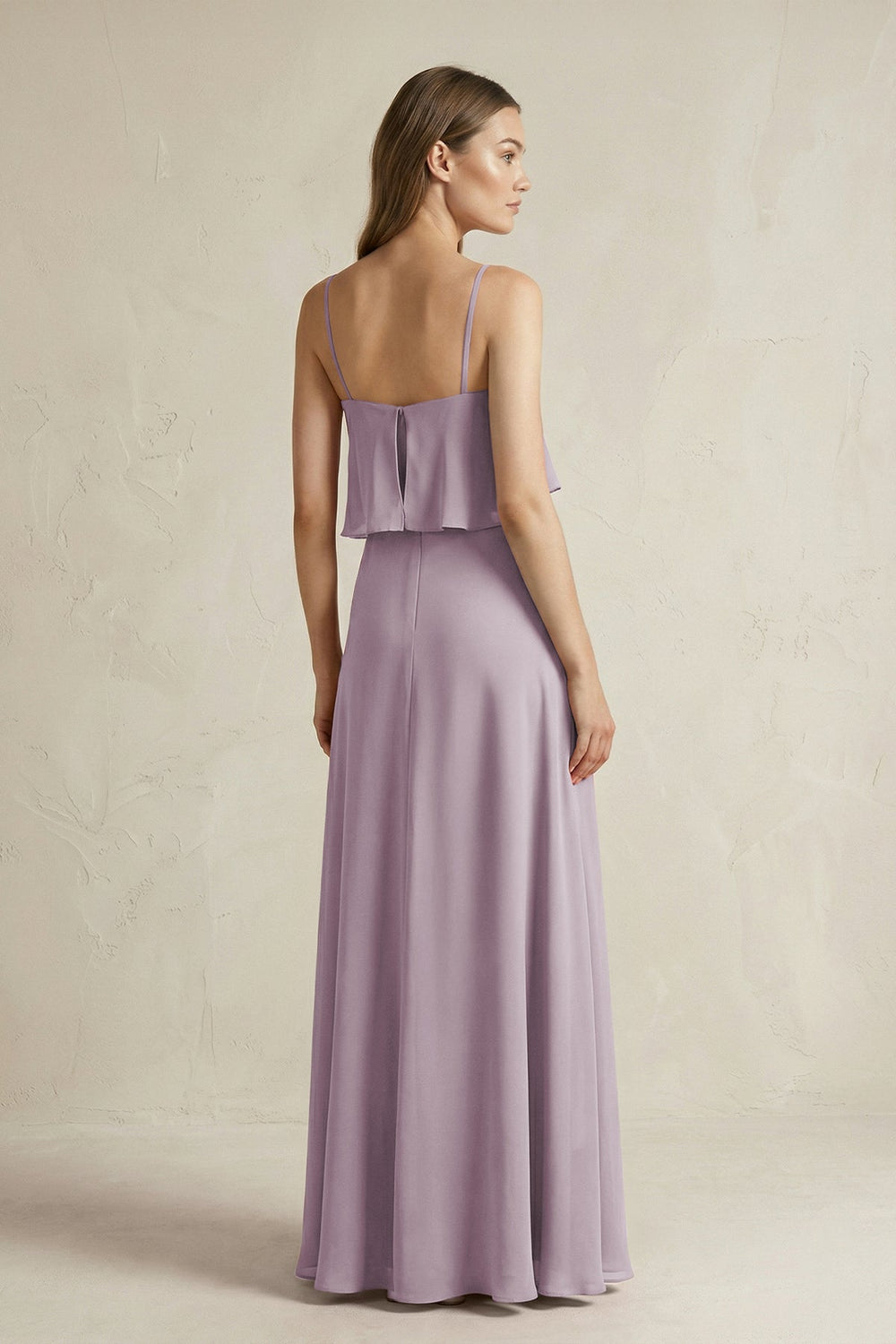 Ruffled Spaghetti Strap A-Line Chiffon Bridesmaid Dress in Dusk