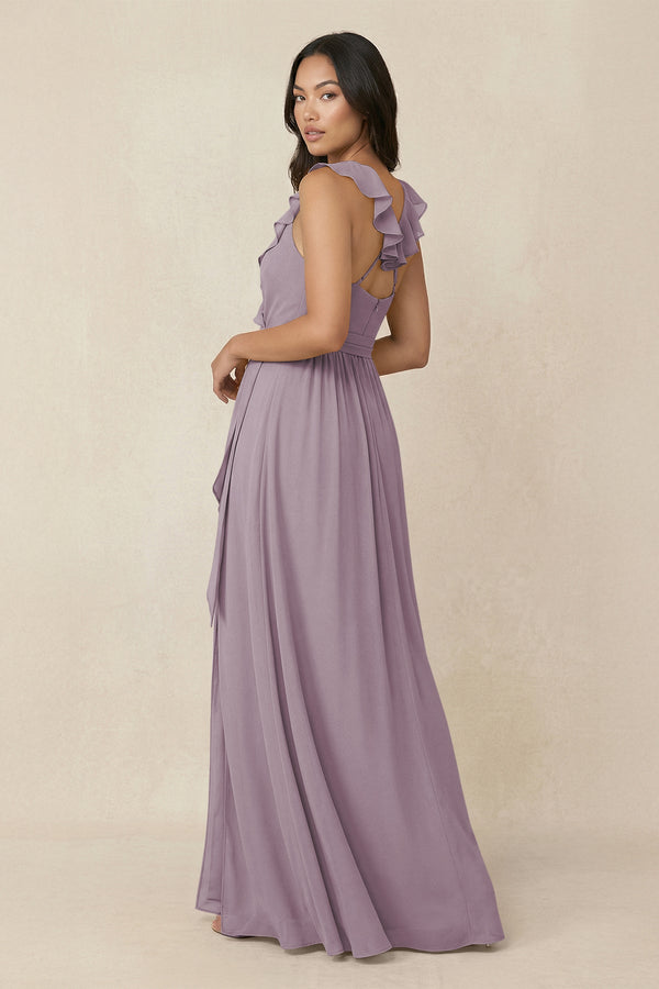 Dusk Ruffled V-Neck A-Line Chiffon Bridesmaid Dress (2) | KISSBRIDAL