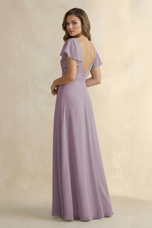 Dusk Ruffled V-Neck Chiffon A-Line Bridesmaid Dress (2) | KISSBRIDAL