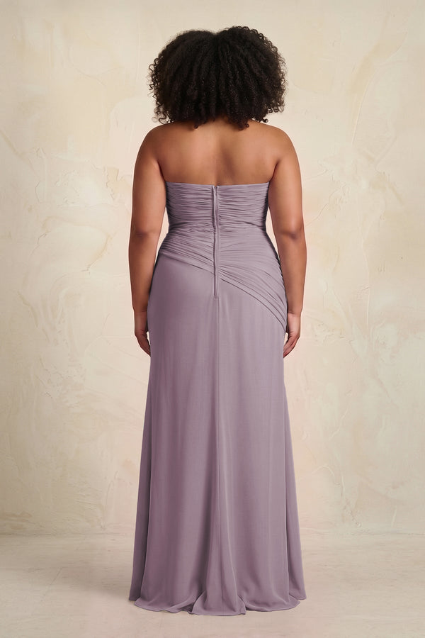 Dusk Sheath Chiffon Strapless Pleated Bridesmaid Dress (4) [sizeplus] | KISSBRIDAL