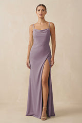 Dusk Sheath Spaghetti Straps Chiffon Long Bridesmaid Dress | KISSBRIDAL
