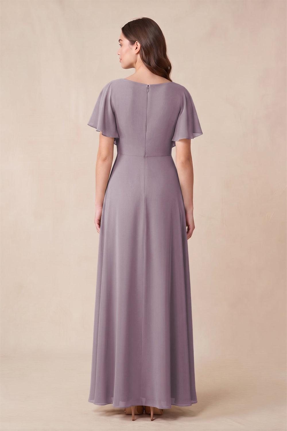 Short Sleeves Bateau A-Line Chiffon Bridesmaid Dress in Dusk