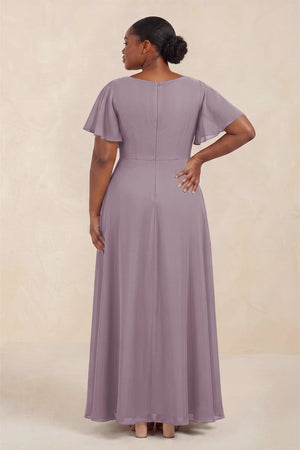 Dusk Short Sleeves Bateau A-Line Chiffon Bridesmaid Dress (4) [sizeplus] | KISSBRIDAL