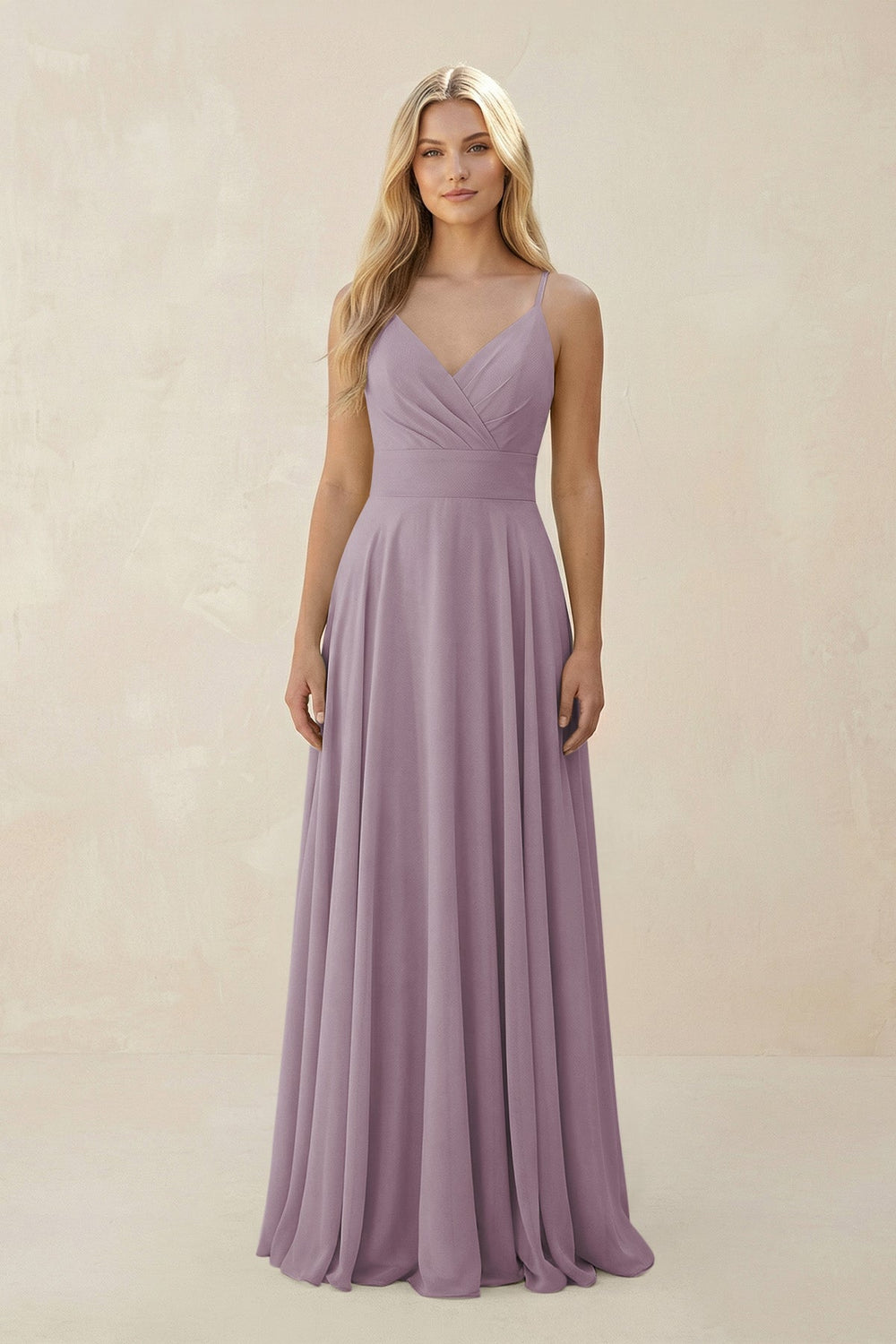 Spaghetti Strap A-Line Chiffon Bridesmaid Dress in Dusk