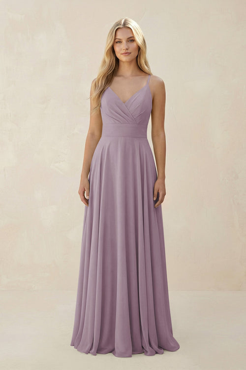 Dusk Spaghetti Strap A-Line Chiffon Bridesmaid Dress | KISSBRIDAL