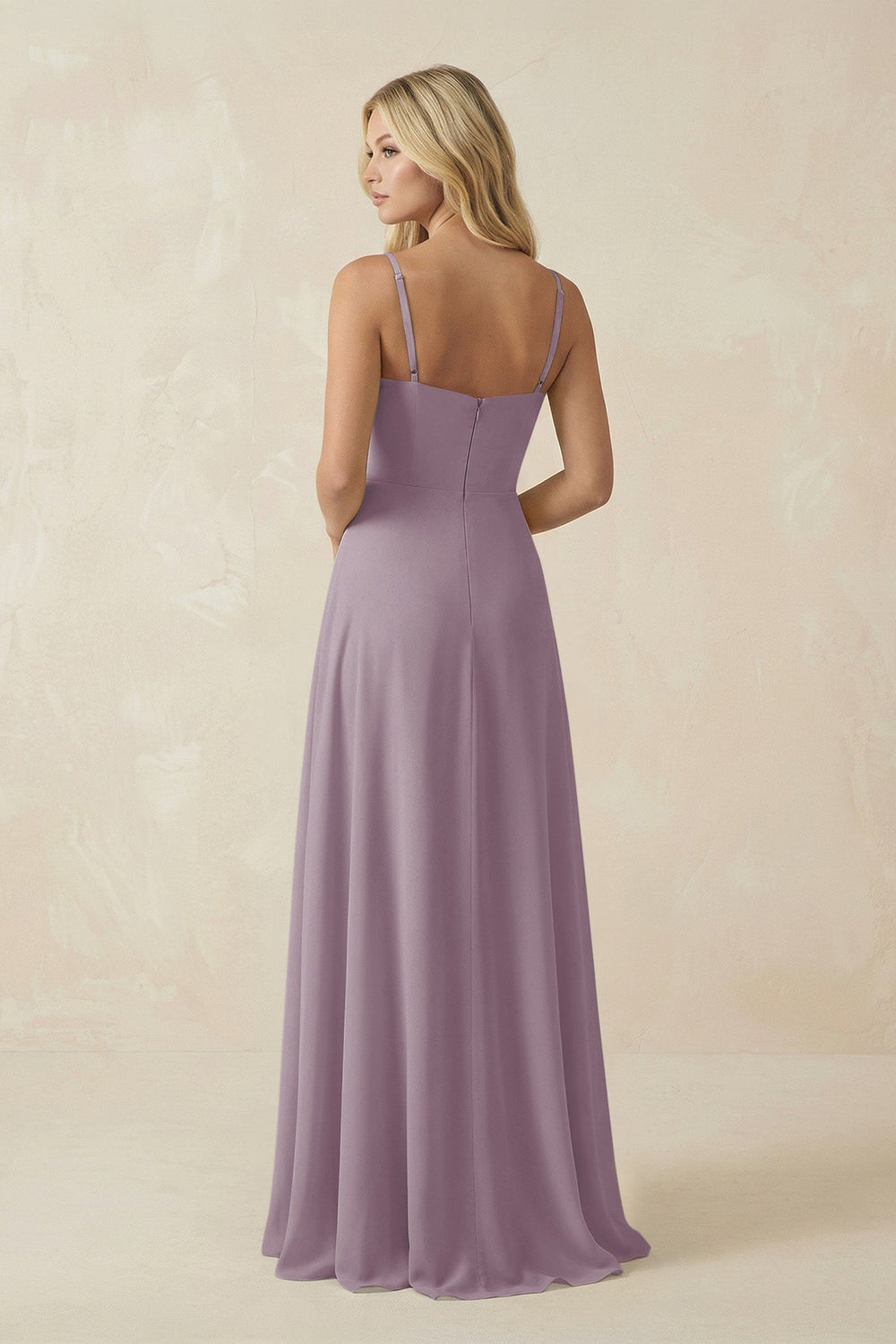 Spaghetti Strap Chiffon A-Line Bridesmaid Dress in Dusk