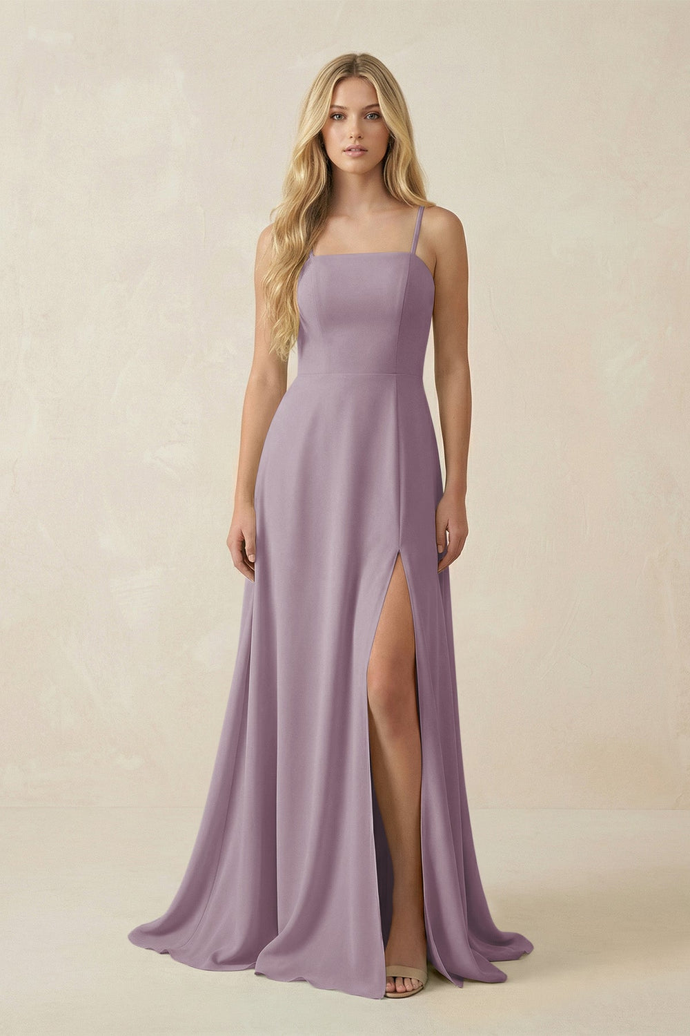 Spaghetti Strap Chiffon A-Line Bridesmaid Dress in Dusk
