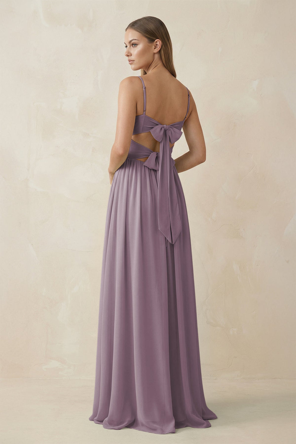 Spaghetti Strap Pleated A-Line Chiffon Bridesmaid Dress in Dusk