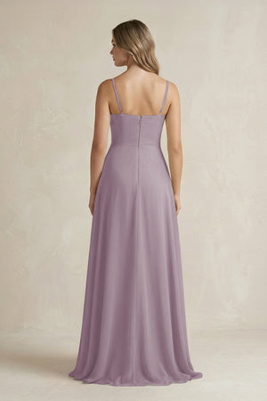 Dusk Spaghetti Strap Ruffled A-Line Chiffon Bridesmaid Dress (2) | KISSBRIDAL